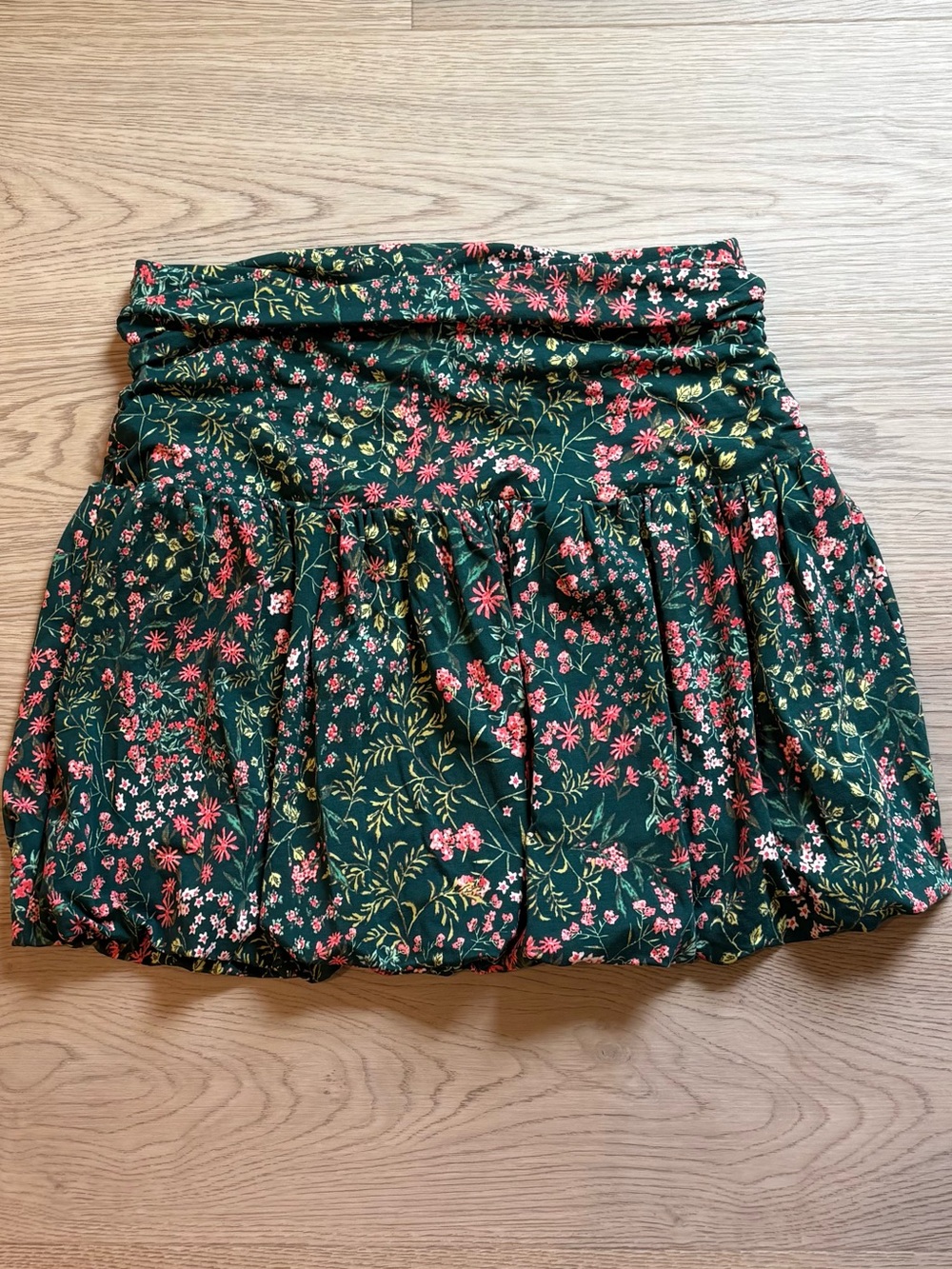 LOFT Dark Green Floral Bubble Mini Skirt
